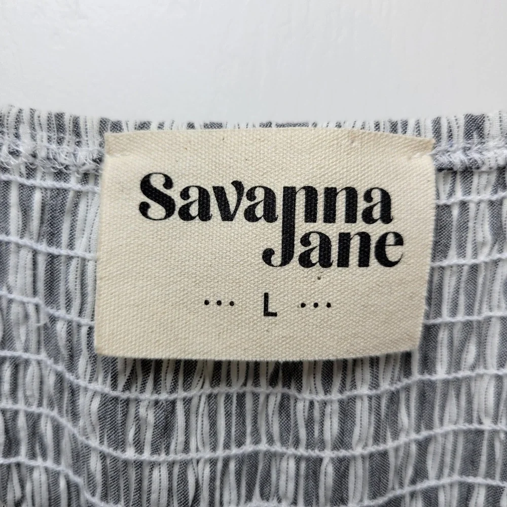 Savanna Jane Pinstripe Floral Embroidered Wide Leg Jumpsuit Large Boho Beach - Picture 5 of 13